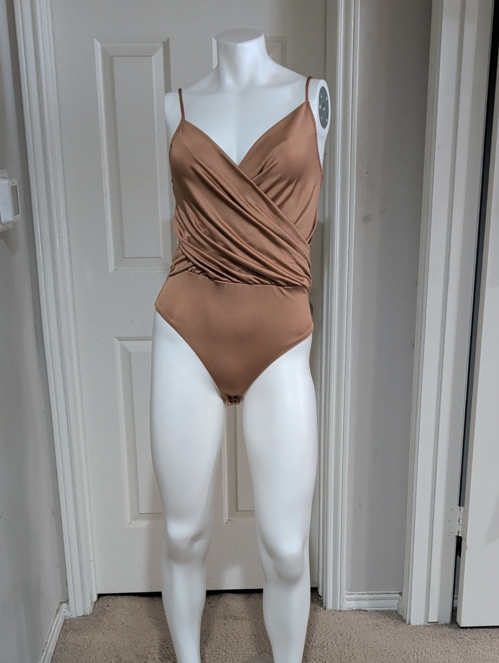 Express Bronze Finely Ribbed Wrap Bodysuit Women's Small
